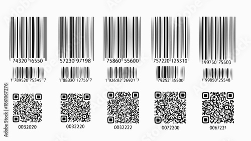 Collection of Barcodes and QR Codes for Identification and Data.