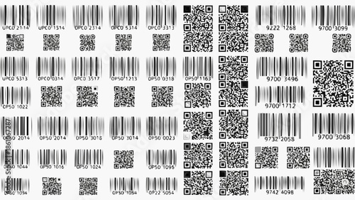 Collection of Barcodes and QR Codes for Identification and Data.