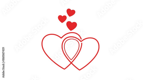 Vector illustration featuring two intertwined red heart outlines symbolizing deep love and connection, adorned with smaller floating hearts expressing affection and romance