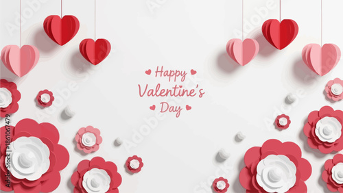 Elegant Valentine's Day greeting card with artistic paper cut hearts and flowers creating a lovely romantic atmosphere perfect for heartfelt celebrations and expressions of affection