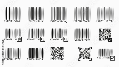 Collection of Barcodes and QR Codes for Product Identification.