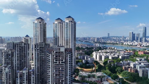 Liuzhou Guangxi Aerial Urban Residential Area with Skyline