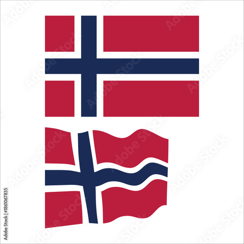 Norwegian national flag represented in both a static and dynamic waving form