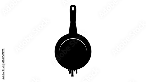 frying pan with fat, black isolated silhouette