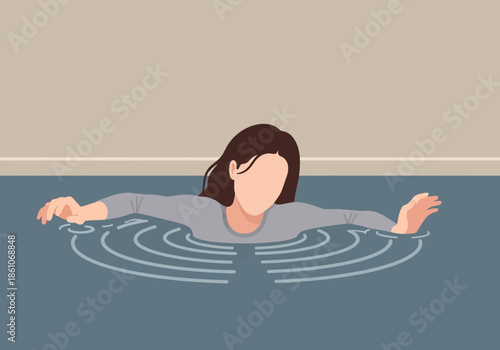 Person struggling in water with ripples spreading outwards.