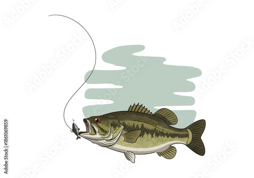 Fish biting a fishing lure attached to a line.