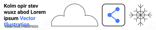 Weather forecasting, communication, technology concepts, data sharing, climate visualization, seasonal . A cloud outline, share icon and snowflake symbol. Weather forecasting and communication