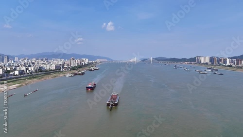 Aerial Photo of Xijiang River Vessels in Zhaoqing, Guangdong