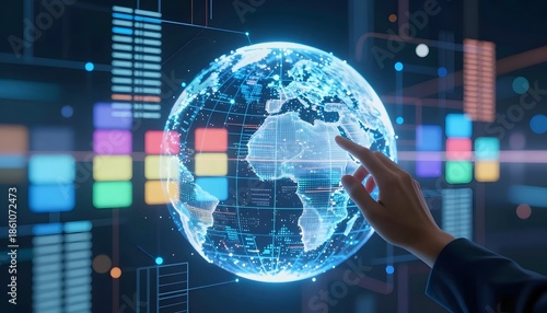 Interactive Digital Globe Displaying Data Analytics in Modern Business Environment