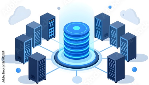 High-Tech Data Center with Multiple Servers and Cloud Connectivity in a Digital Network Environment