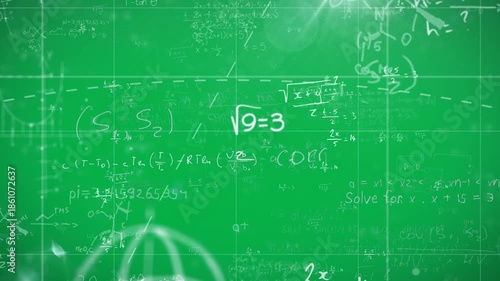 Animation of scientific formulas written on a board with geometric shapes