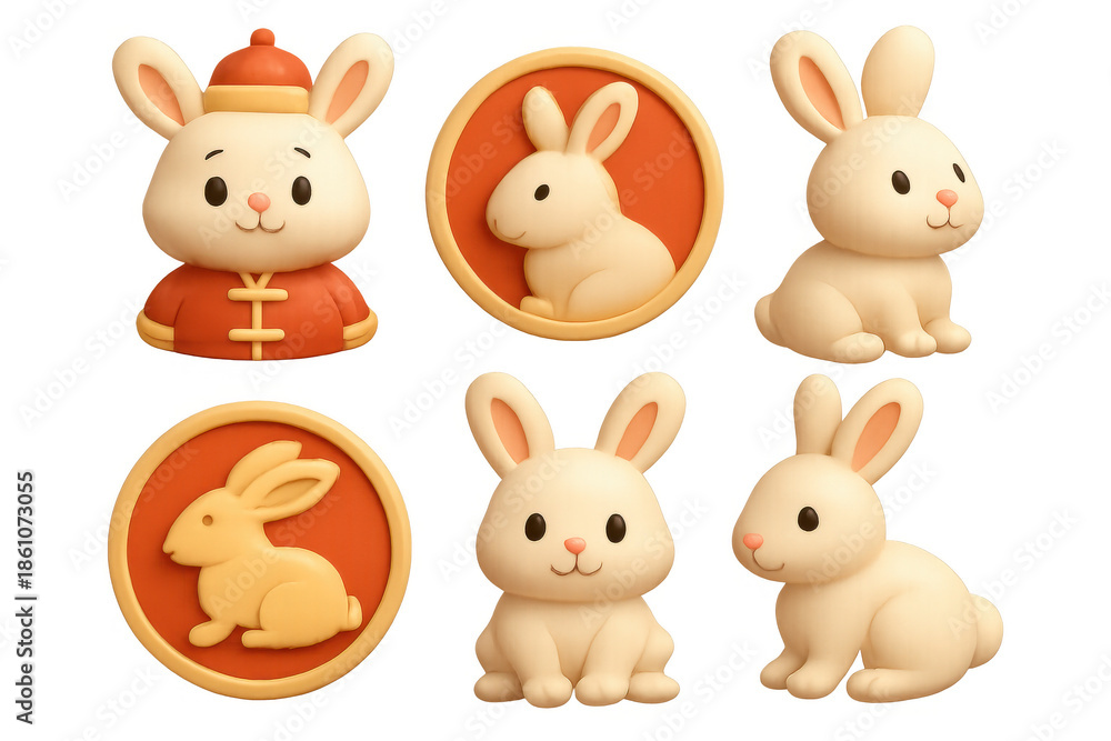 Obraz premium Zodiac rabbit icons collection for lunar new year celebration and graphic design projects