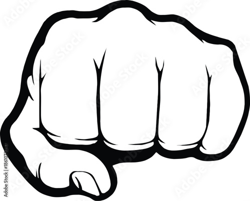 Fist gesture icon for protest, power, or solidarity, black and white vector symbol