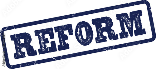 Official Reform label imprint featuring distressed blue ink texture on a pristine surface