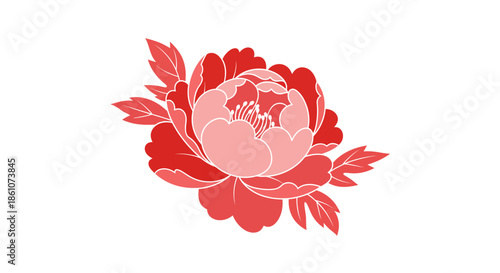 Minimalist Peony Flower Vector for Chinese New Year