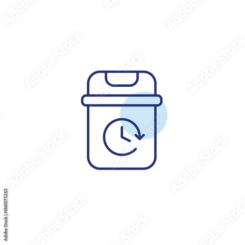 Garbage bin and clock. Scheduled waste collection and disposal. Pixel perfect, editable stroke vector icon