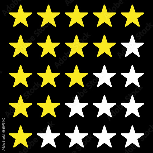 one to five star feedback rating with white and black background.  Customer feedback. 