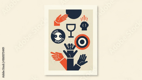 Diverse hands and symbols for equality and civil rights in flat design