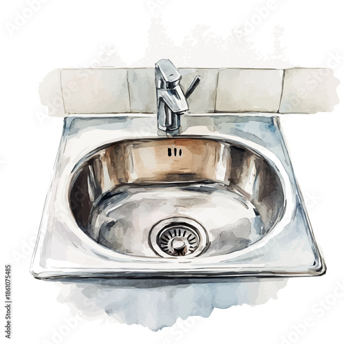 vectorized, Hand-painted style, vector set available in EPS An Elegant watercolor painting design collection_Watercolor_style_painting_of_a_stainless_steel_sink