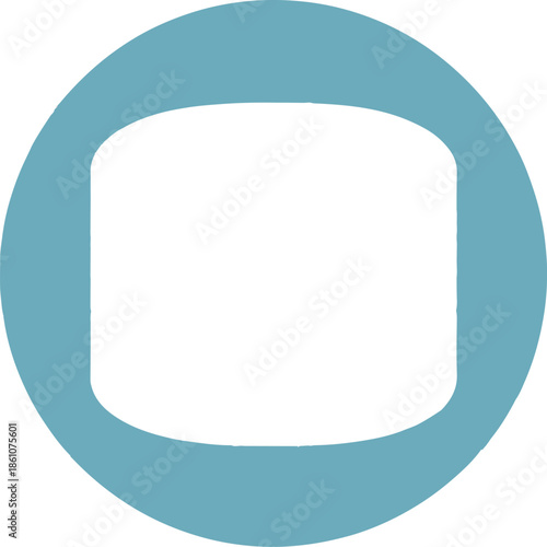 A minimalist flat vector icon featuring a white rounded cylinder or drum shape set inside a teal blue circular background. Simple, clean design suitable for data storage or UI elements.