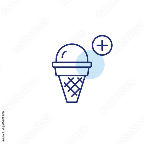 Ice cream cone and plus symbol. New flavors added. Pixel perfect, editable stroke vector icon