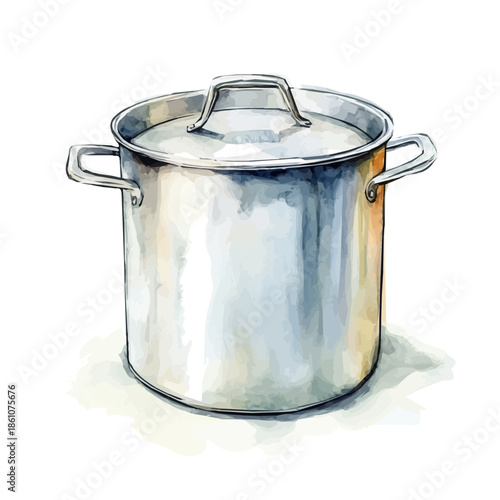 vectorized, Hand-painted style, vector set available in EPS An Elegant watercolor painting design collection_Watercolor_style_painting_of_a_stainless_steel_pot