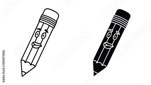 Cartoon pencil characters with different expressions