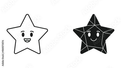 Cartoon stars with happy faces in black and white