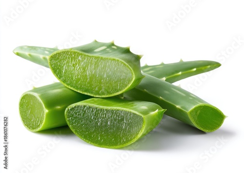 Wallpaper Mural Sliced aloe vera with spiky green leaves on white Torontodigital.ca