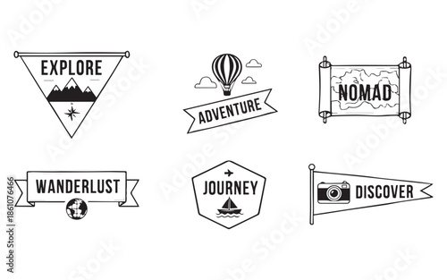 Vintage travel labels and badges for adventure seekers