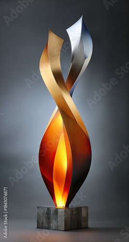 Wallpaper Mural Twisted metal sculpture, flame shape, gold and silver finish Torontodigital.ca