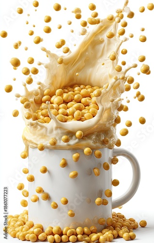 Wallpaper Mural Soybeans cascade into a mug, splashing liquid Torontodigital.ca