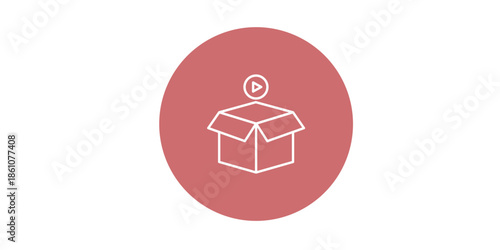 Unboxing video play button on red circle background