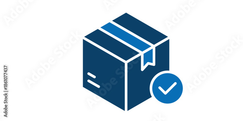 Delivered package with checkmark symbolizing successful online shopping