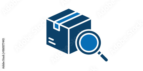 Magnifying glass inspecting a package for delivery and investigation