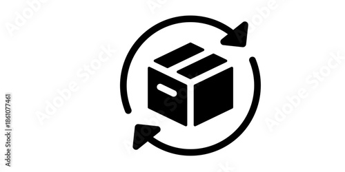 Recycling symbol with arrows around a package