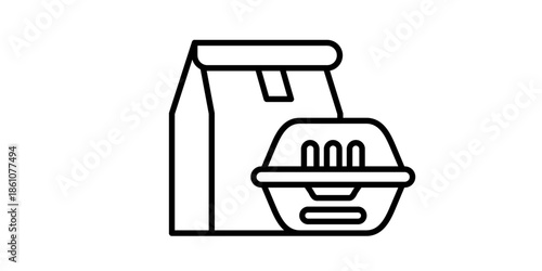 Simple line drawing of pet food bag and bowl