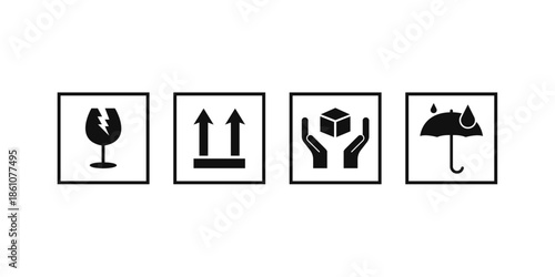 Fragile handling symbols for careful transportation and logistics