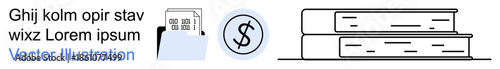 Financial planning, education budget, professional work, study resources, monetary concepts, learning tools. File icon, dollar sign and books. Financial planning and education budget ideas