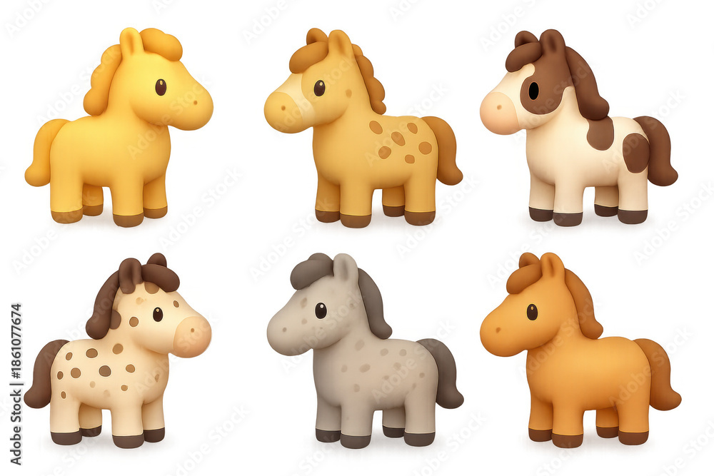 Fototapeta premium Cute cartoon horse icons set on gradient background for digital design and print use
