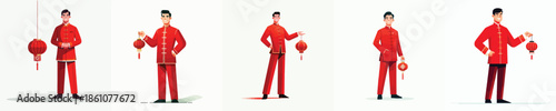 vector of a man standing hold a Chinese New Year lantern