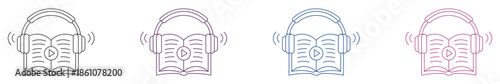 Audiobook icon set, education and school, book with headphones sign . Vector illustration.