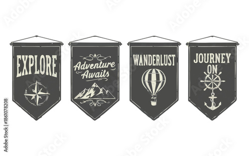 Vintage adventure banners for travel and exploration themes