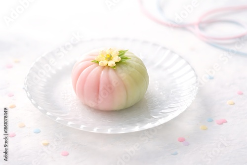 Wallpaper Mural Pastel Colored Japanese Wagashi Sweet on a Plate Japanese sweet Torontodigital.ca
