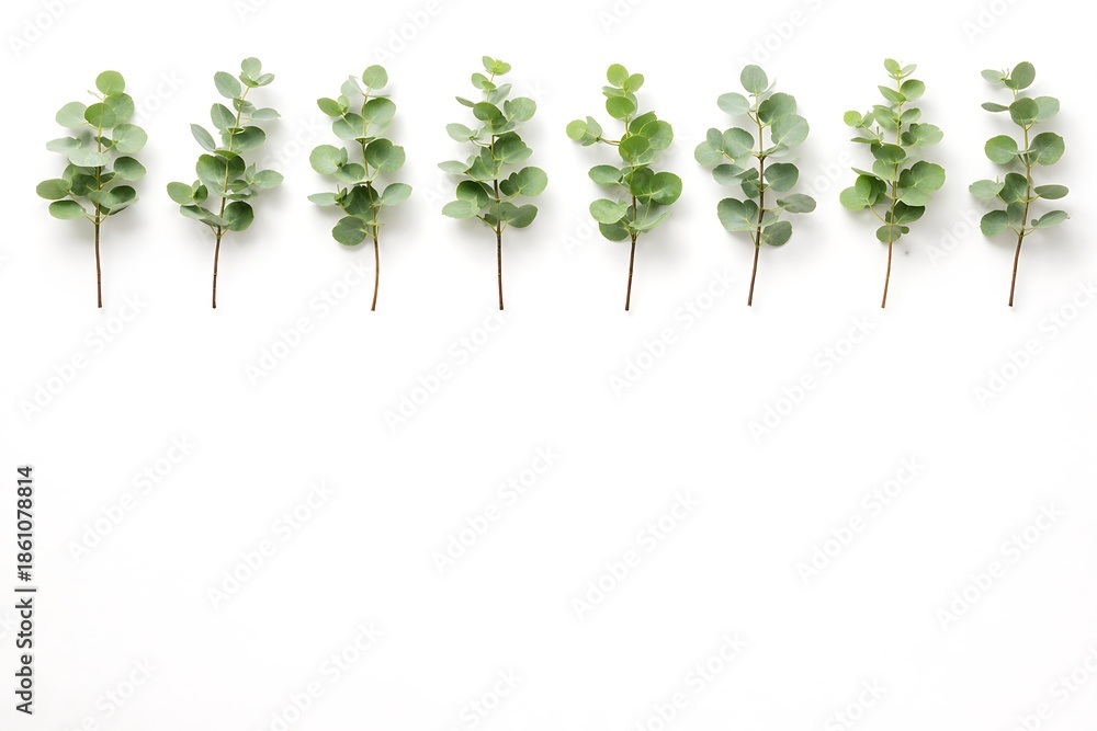 custom made wallpaper toronto digitalSeven Eucalyptus Branches Lined Up on White Background