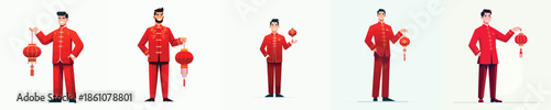 vector of a man standing hold a Chinese New Year lantern