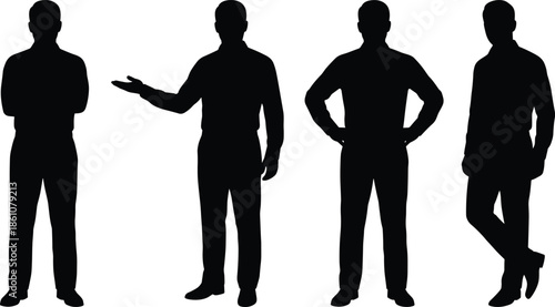 Set of male silhouettes standing with different gestures, anonymous men poses, body language concept illustration isolated on white background design