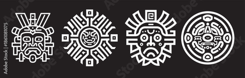  black background depicting an aztec symbol