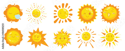 cheerful collection of cute sun illustrations in various