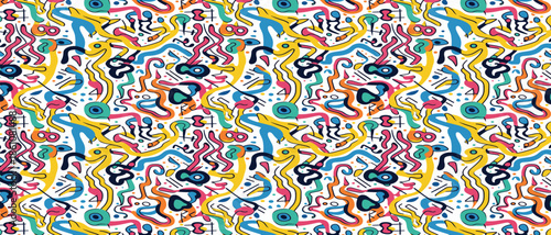 a colorful pattern with many different shapes and colors 